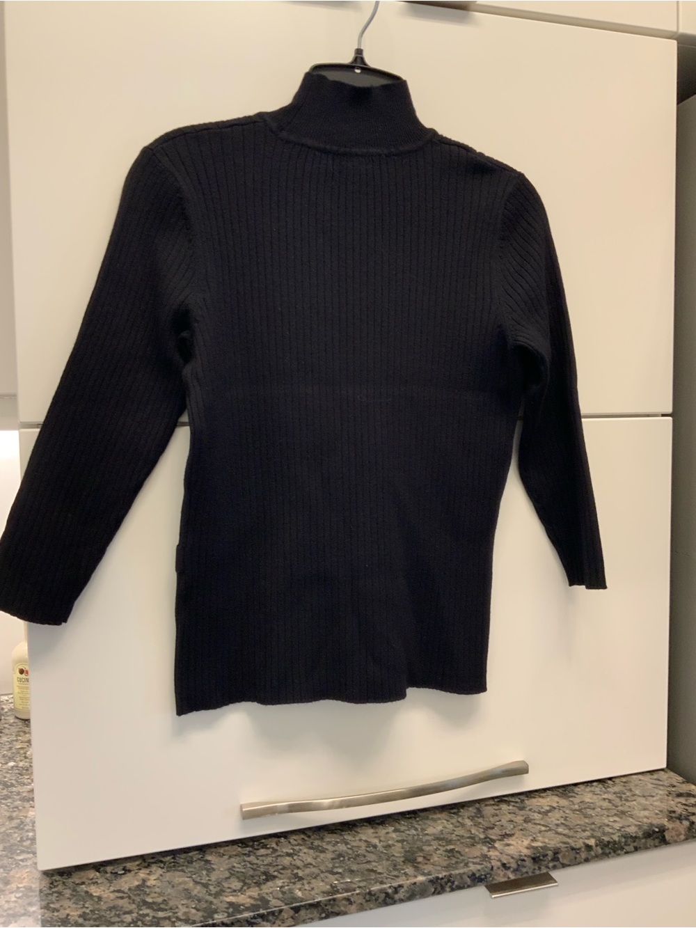 mat. Black Ribbed Mock-Neck Sweater with Waist Buckle - Picture 5 of 7
